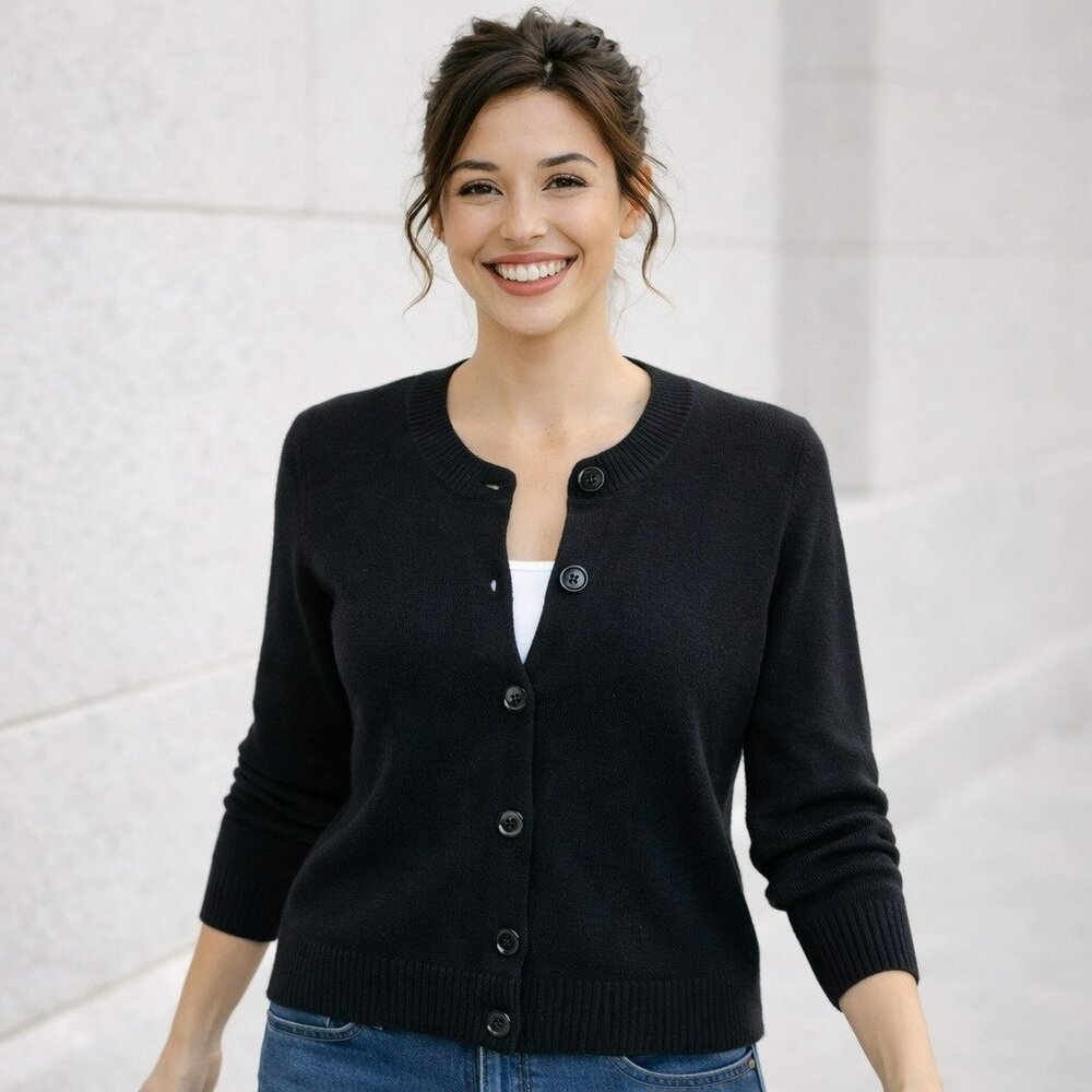 Talbots Petites Pure Cashmere Button-Front Cardigan Womens Mp Black